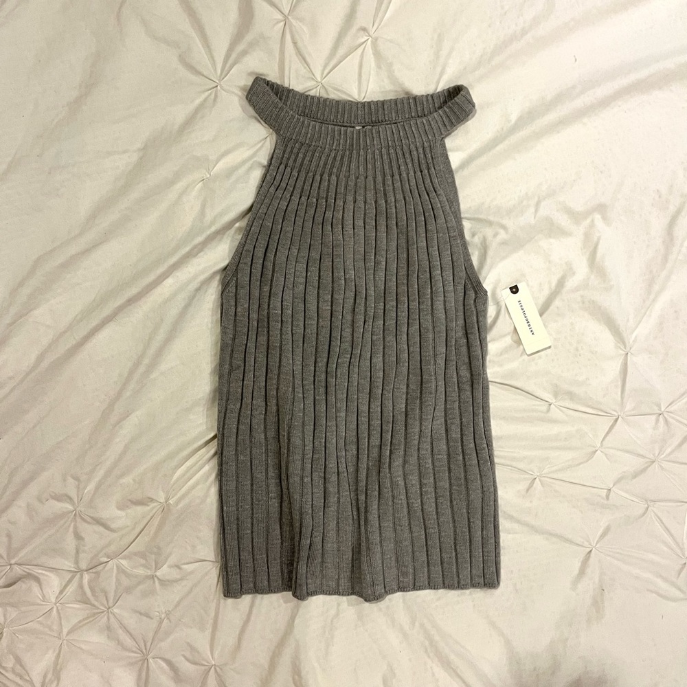 Anthropologie High Neck Grey Sweater Tank